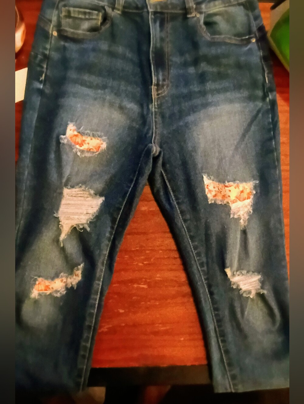 Divided Womens Ripped Dark Blue Skinny Jeans with Contrast Patch